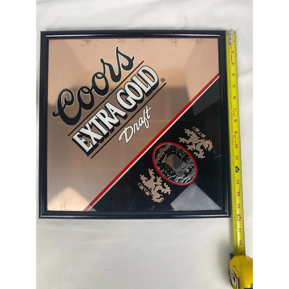 Coors Extra Gold Draft Bar Mirror 16x16 Gold Black Acryl Etch Sign 1993 Vintage